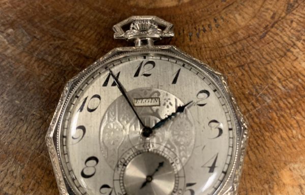 elgin 14ct white gold decagon pocket watch for sale
