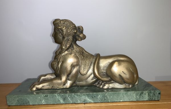 Heavy brass sphinx on marble base for sale