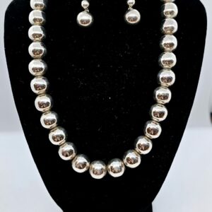 Silver Bead Necklace and Earring Set