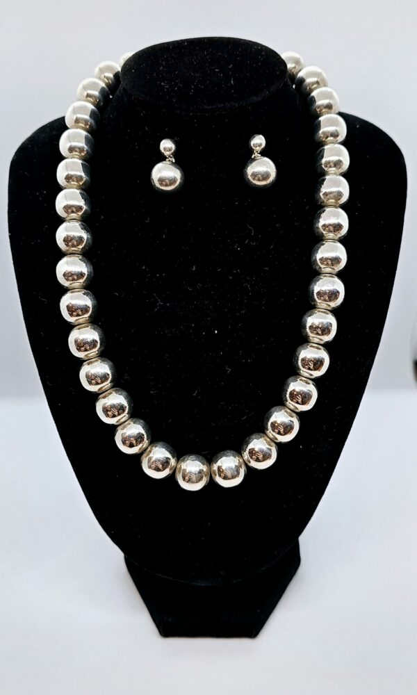 Silver Bead Necklace and Earring Set