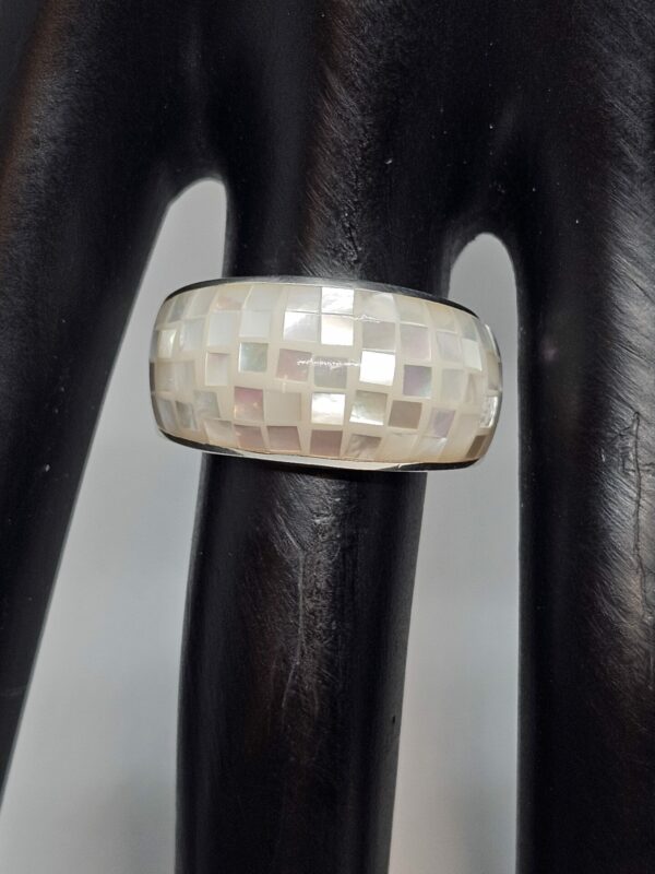 Mother of pearl mosaic Silver Ring - Image 2