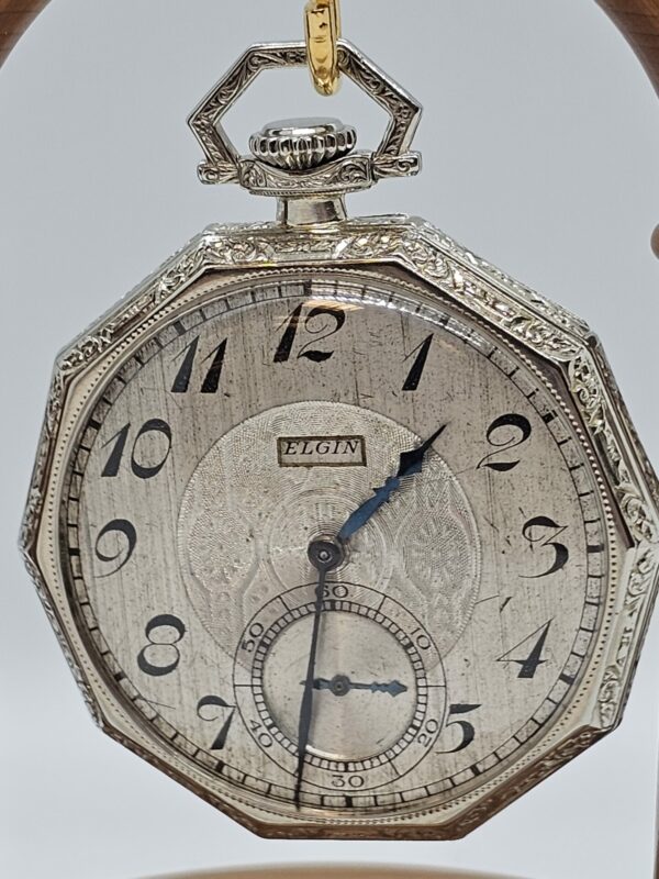 Elgin 14k Solid White Gold Pocket watch - Image 3