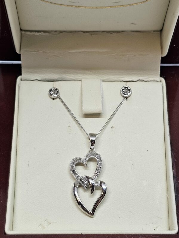 Double heart necklace and earring set - Image 2