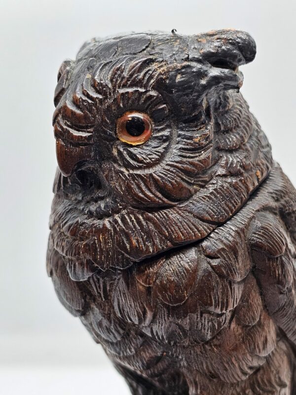 Black Forest Carved Wooden Owl Vesta - Image 6