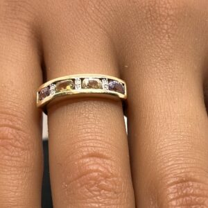 9ct gold gem set ladies band ring