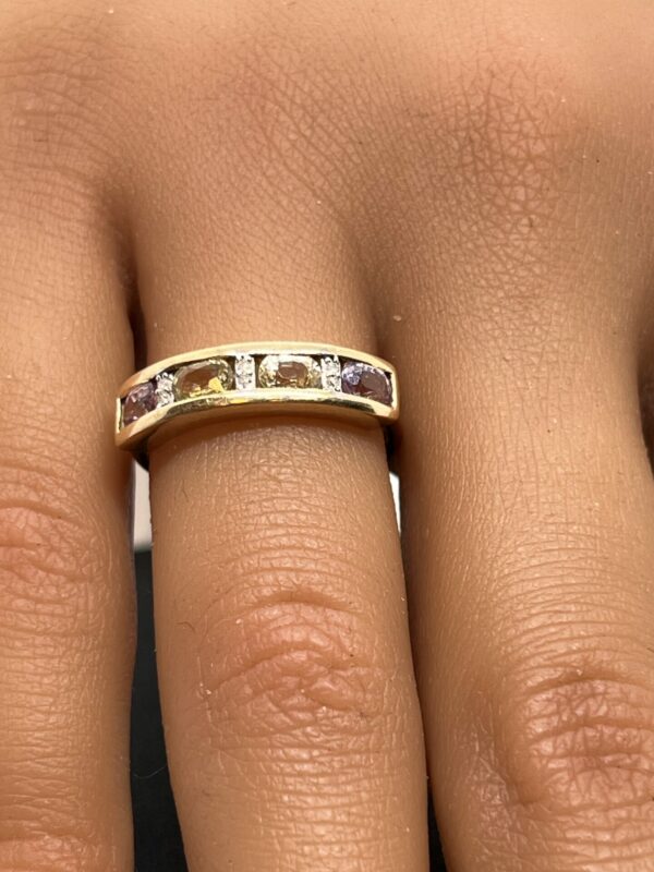 9ct gold gem set ladies band ring