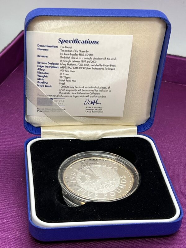 2000 millennium solid silver £5 coin - Image 2
