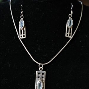 Celtic style blue stone necklace and earring set