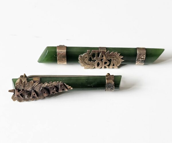Nephrite Kia Ora Brooches