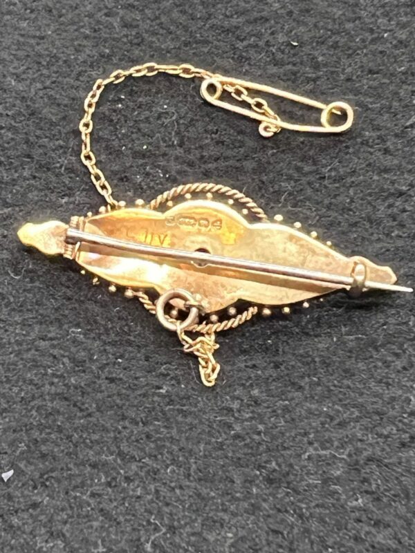 Victorian 15ct gold diamond and seed pearl bar brooch - Image 2
