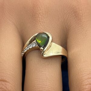 9ct gold diamond and Mexican fire opal dress ring