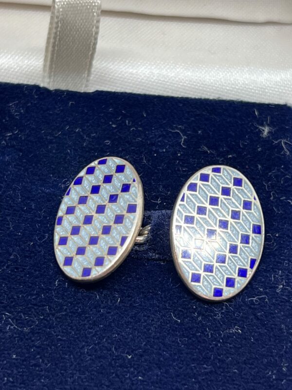 Gents longmire sterling silver enamelled cufflinks - Image 2