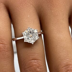 9ct white gold hexagon diamond cluster ring