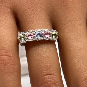9ct gold multi colour gem set ladies ring