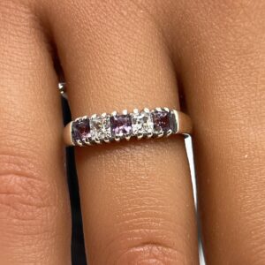 9ct white gold cz and amethyst ladies ring