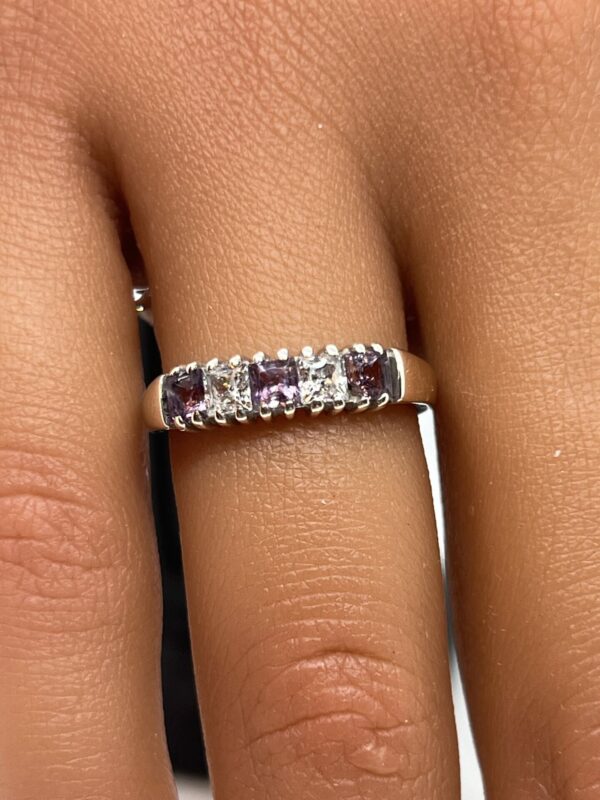 9ct white gold cz and amethyst ladies ring