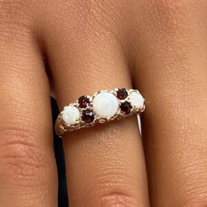 9ct gold opal and ruby ladies ring