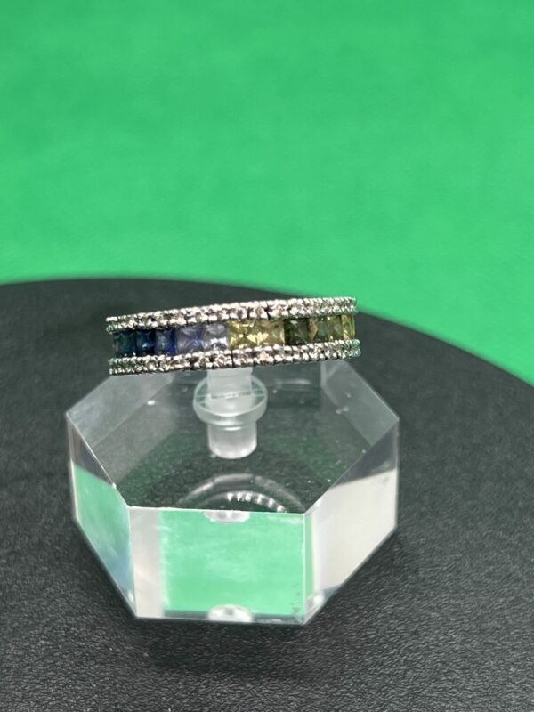 18ct gold diamond and sapphire full rainbow ring - Image 7