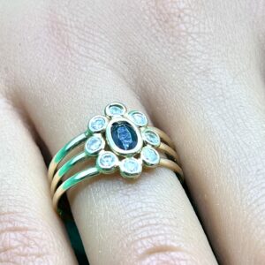 18ct gold London blue topaz and cz ring
