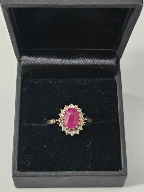 Ruby Diamond Cluster Ring 9ct gold
