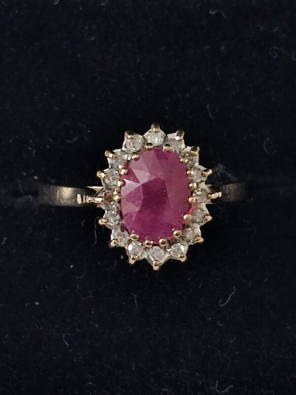 Ruby Diamond Cluster Ring 9ct gold - Image 2