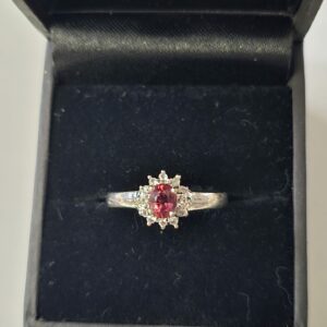 Pink Tourmaline Diamond Cluster 9ct gold