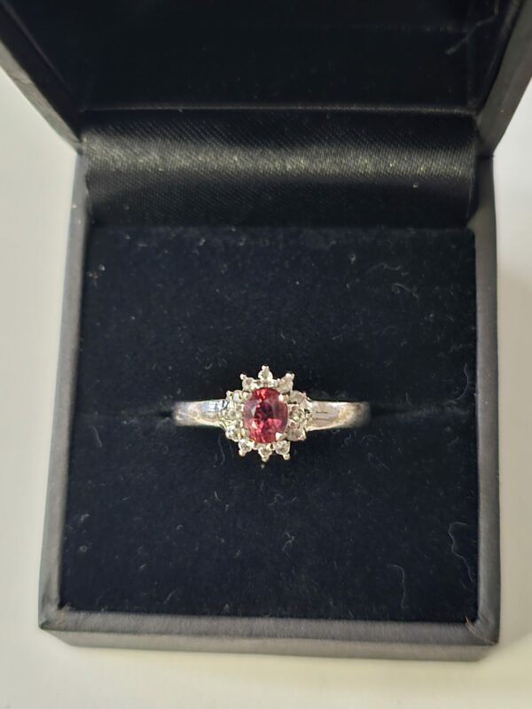 Pink Tourmaline Diamond Cluster 9ct gold