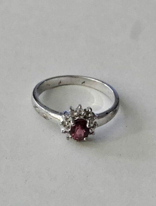 Pink Tourmaline Diamond Cluster 9ct gold - Image 3