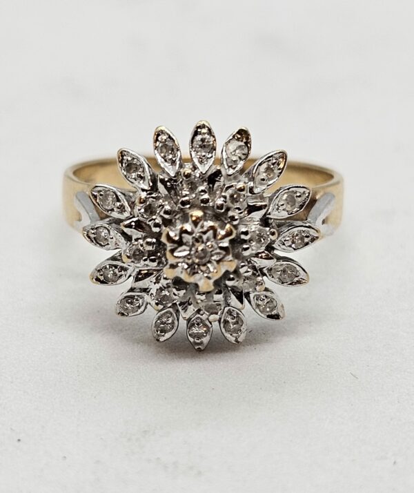9ct gold Natural Flower Cluster Diamond Ring - Image 2