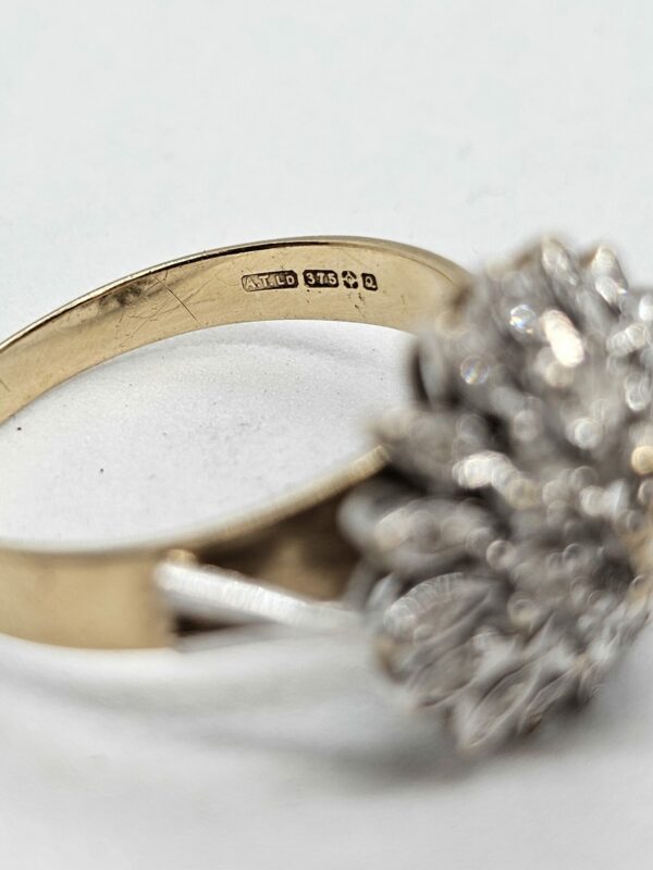 9ct gold Natural Flower Cluster Diamond Ring - Image 3
