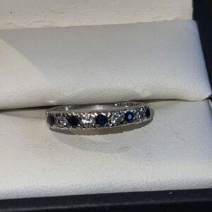 9ct white gold diamond and sapphire half eternity ring