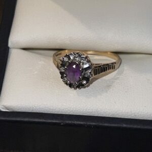 9ct gold amethyst and diamond ladies dress ring