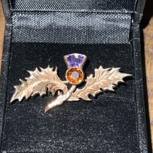 9ct gold amethyst and citrine thistle brooch