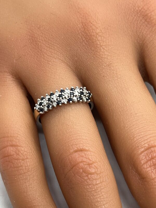 9ct gold diamond and sapphire ladies band - Image 2