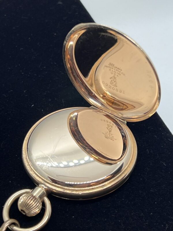 Gold plated Elgin pocket watch case and Swiss movement - Image 5