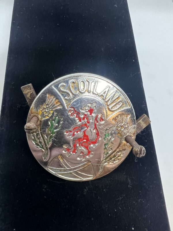 2x vintage Scotland chrome grill badges
