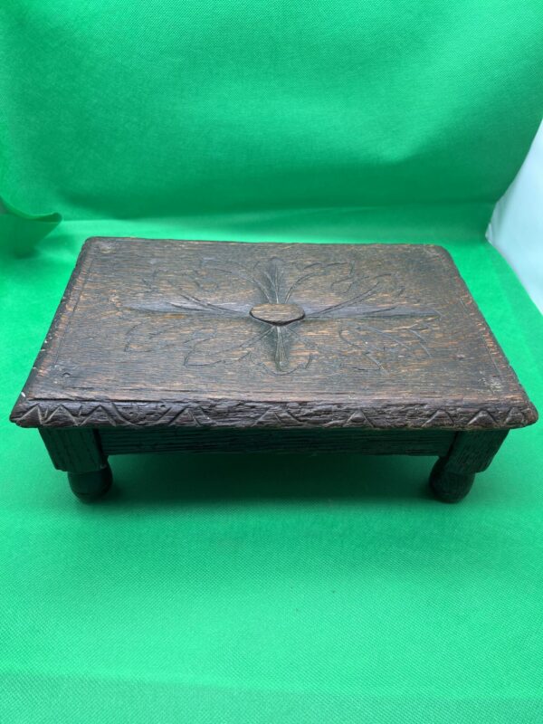 Antique oak footstool prayer stool carved