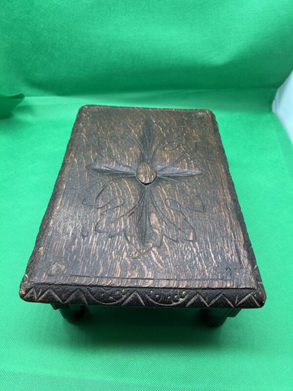 Antique oak footstool prayer stool carved - Image 2