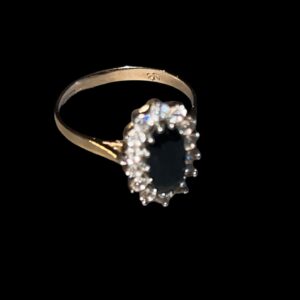 9ct gold sapphire and cz ladies dress ring