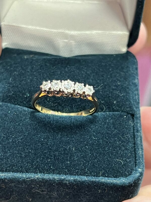 18ct gold platinum set five stone diamond ring