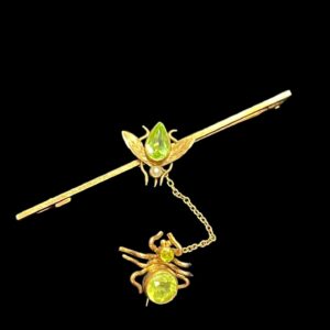 9ct gold spider chasing fly bar brooch antique chester