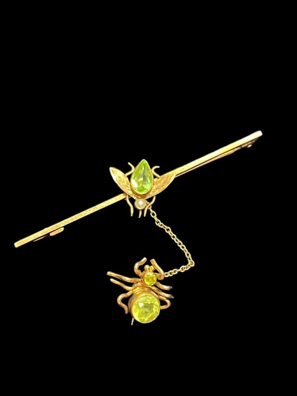 9ct gold spider chasing fly bar brooch antique chester