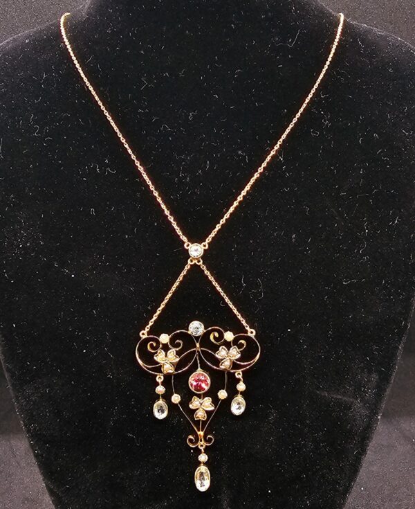 Filigree aquamarine necklace with tourmaline and natural pearls - Image 5