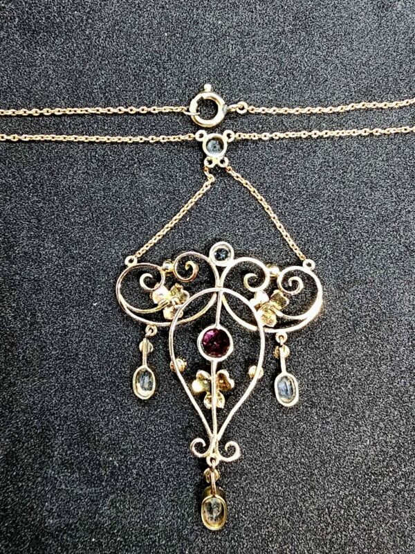 Filigree aquamarine necklace with tourmaline and natural pearls - Image 4