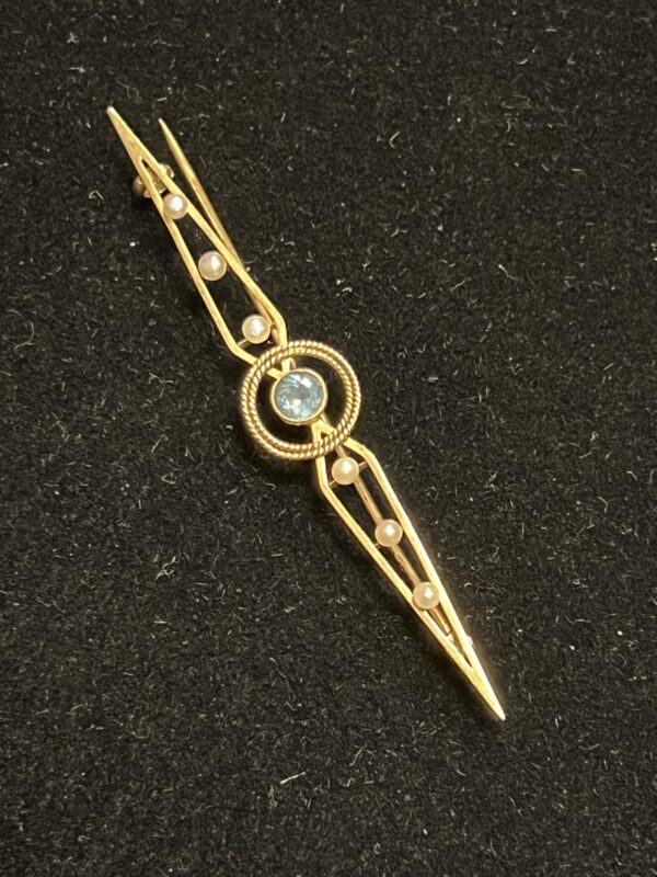 Antique 15ct gold pearl and topaz set bar brooch