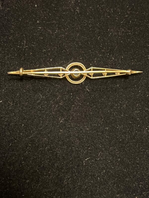 Antique 15ct gold pearl and topaz set bar brooch - Image 3