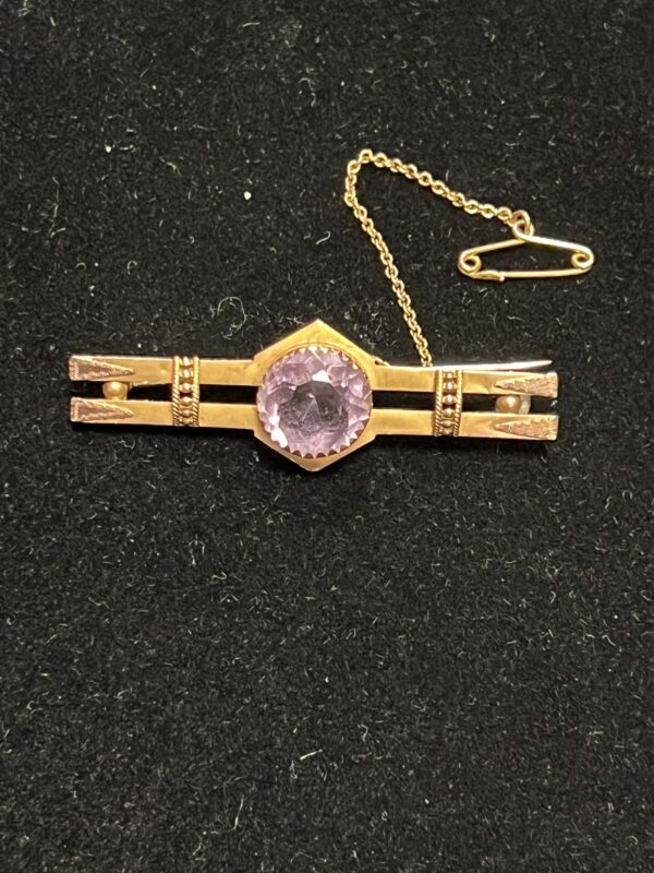 Gorgeous 9ct gold and amethyst Victorian bar brooch