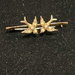 9ct gold swallow and seed pearls bar brooch