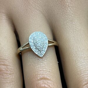 9ct gold tear drop style diamond cluster ring