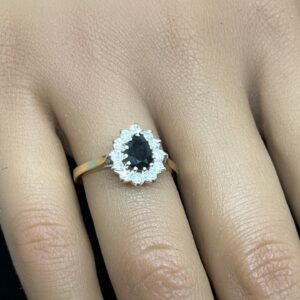 9ct gold sapphire and cz ladies ring
